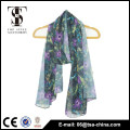 digital printing purple flower 76.5*178 cm polyester chiffon scarf shawl